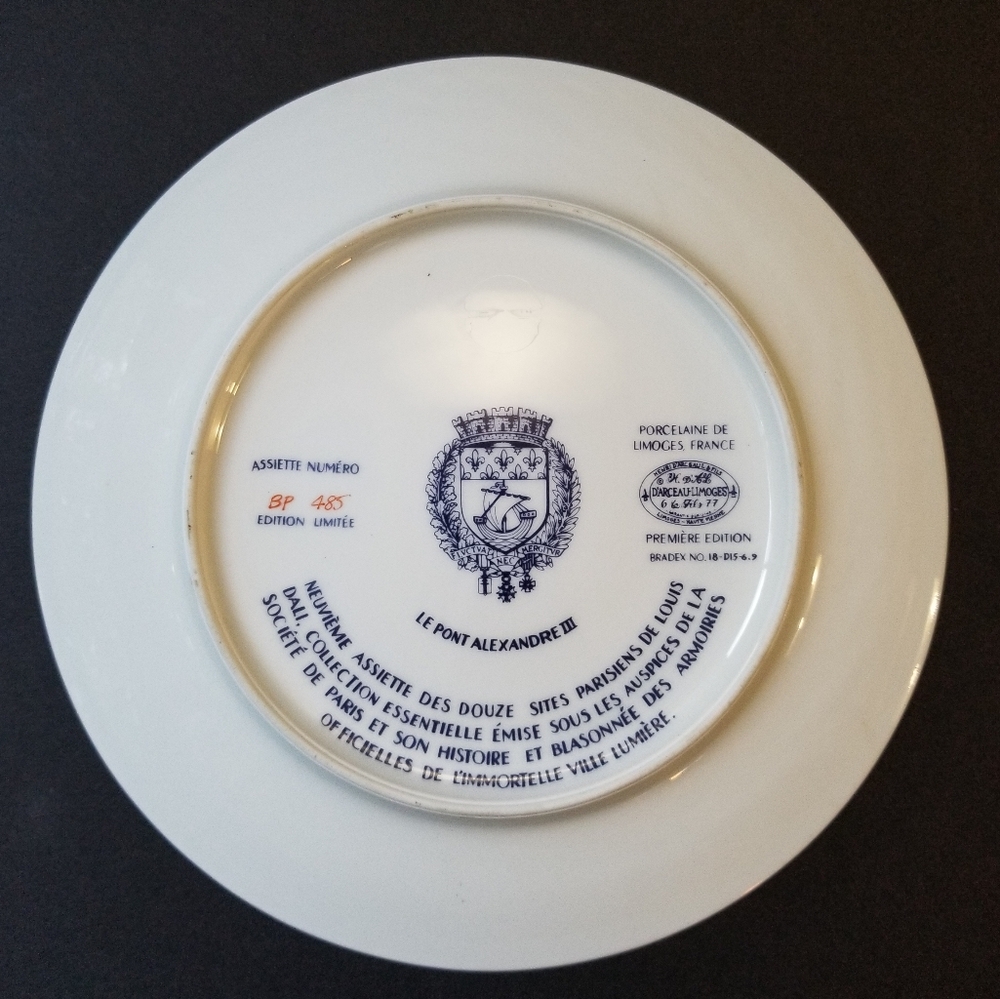 Henri D'Arceau L. & Fils Collectible Plate / Le Pont Alexander III - Picture 5 of 8